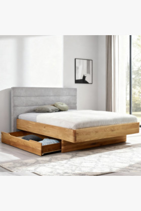 Massivholz Eichen Doppelbett 160x200 cm mit grauem